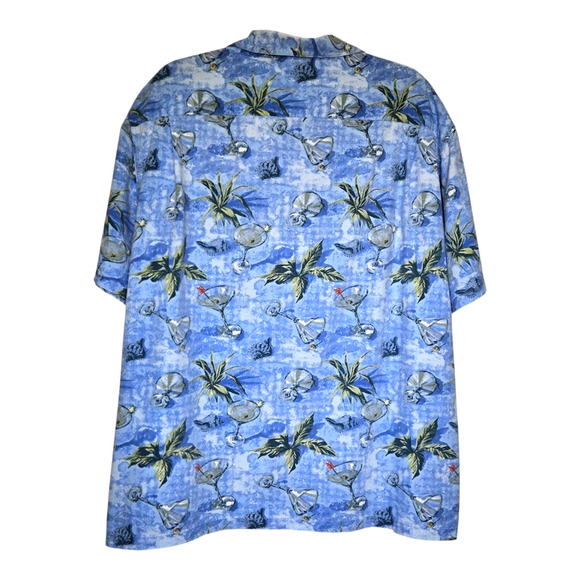 Columbia Men's Blue Hawaiian Aloha XXL Martini Cocktail with Olive Swizzle Shirt - Picture 7 of 13